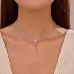 14K Gold Plated Layered Necklace with Bar Charm