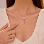 14K Gold Plated Layered Necklace with Bar Charm