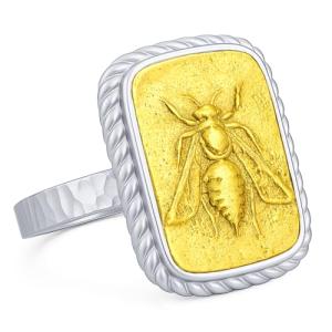 Sterling Silver Honey Bee Signet Ring for Women