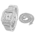 Men's Gold Iced Out Diamond Watch & Necklace Set