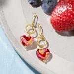 Italian Murano Glass Heart Drop Earrings in Gold