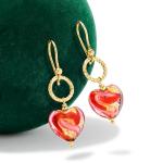 Italian Murano Glass Heart Drop Earrings in Gold