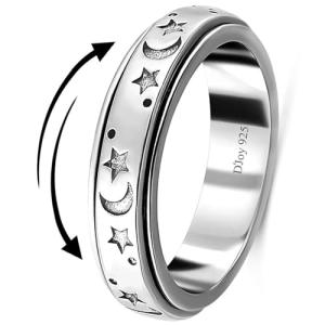 Sterling Silver Moon Star Fidget Spinner Ring