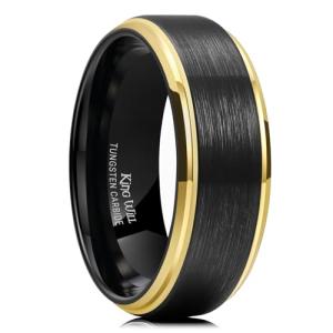Men's 8mm Black Tungsten Gold Plated Wedding Band