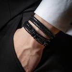 Men's Black Leather Braided Bracelet with Gift Box