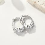 Three Stone Moissanite Sterling Silver Hoop Earrings