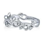 Sterling Silver Leaf CZ Filigree Ring for Women