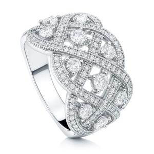 Woven Sterling Silver Art Deco CZ Statement Ring