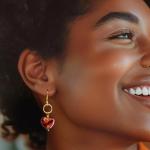 Italian Murano Glass Heart Drop Earrings in Gold