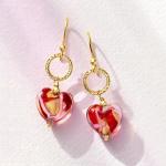 Italian Murano Glass Heart Drop Earrings in Gold