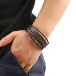 Men's Multi-Layer Leather Cross Bracelet – Brown