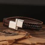 Men's Multi-Layer Leather Cross Bracelet – Brown