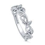 Sterling Silver Leaf CZ Filigree Ring for Women