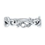 Sterling Silver Leaf CZ Filigree Ring for Women