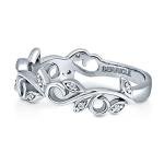 Sterling Silver Leaf CZ Filigree Ring for Women