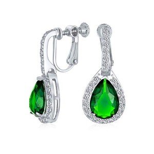 Vintage Green Emerald Halo Dangle Drop Earrings