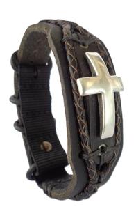 Rustic Leather Cross Bracelet for Men