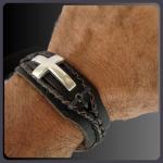 Rustic Leather Cross Bracelet for Men