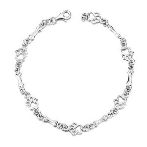 Silver Dog Bone and Paw Print Charm Bracelet