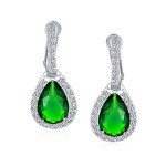 Vintage Green Emerald Halo Dangle Drop Earrings