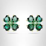 Gold Clover Motif Stud Earrings with Green Stones