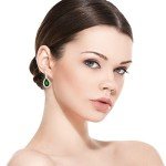 Vintage Green Emerald Halo Dangle Drop Earrings