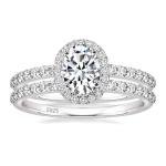 EAMTI 1.5CT Sterling Silver Oval CZ Bridal Set