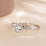 EAMTI 1.5CT Sterling Silver Oval CZ Bridal Set