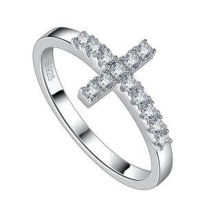 Moissanite Sterling Silver Sideways Cross Ring