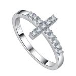 Moissanite Sterling Silver Sideways Cross Ring