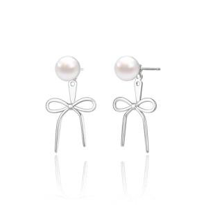 Trendy Silver Bow Pearl Earrings for Women