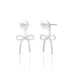 Trendy Silver Bow Pearl Earrings for Women