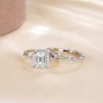 Sterling Silver Emerald Cut CZ Bridal Ring Set