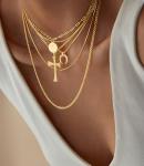 Gold Layered Necklace Set with Moon and Cross