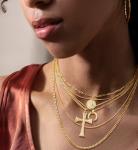 Gold Layered Necklace Set with Moon and Cross