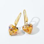 Murano Glass Heart Drop Earrings in Gold