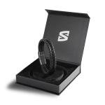 Men's Black Leather Braided Bracelet Gift Set