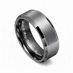 Custom Engraved Matte Gunmetal Tungsten Ring