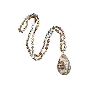 BALOOLA Handmade Long Beaded Pendant Necklace - Beige