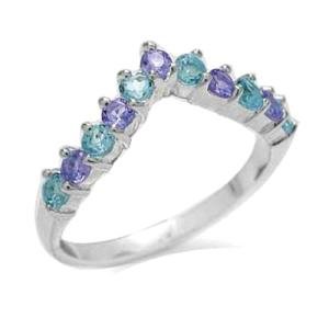 Swiss Blue Topaz & Tanzanite V Shape Ring