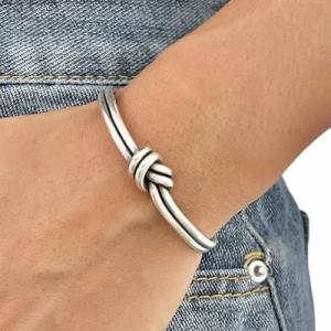 Sterling Silver Knot Cuff Bracelet - Adjustable Design