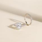 Sterling Silver Teardrop Halo Bridal Ring Set