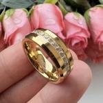Gold Tungsten Couple Rings with CZ Stone Inlay