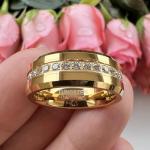 Gold Tungsten Couple Rings with CZ Stone Inlay