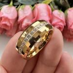 Gold Tungsten Couple Rings with CZ Stone Inlay