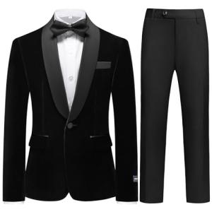 Kids Slim Fit Black Velvet Tuxedo Suit Set