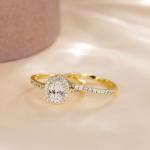 Elegant Yellow Gold Oval Cut CZ Bridal Ring Set