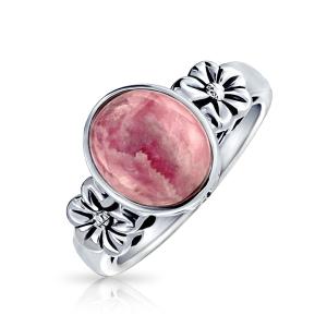 Boho Pink Rhodochrosite Flower Ring in Sterling Silver
