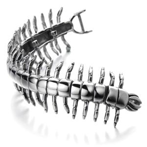 Men's Silver Polished Stainless Steel Centipede Bangle