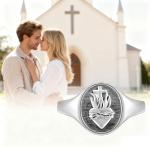 Sterling Silver Flaming Sacred Heart Signet Ring